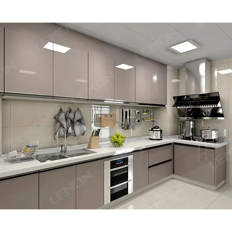 The latest modern design in 2024 gray glossy kitchen cabinet modern designs kitchen cabinets made in china