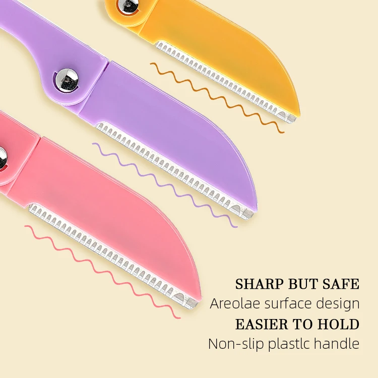 Custom private label steel blade facial hair remover mini  eye brow shaper trimmer folding eyebrow razor set for women