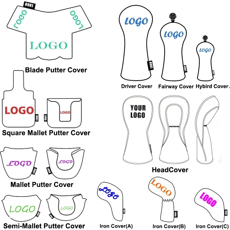Wholesale Custom Black Golf Head Covers Soft Iron Golf Club Cover with Embroidery Logo golf club covers headcover