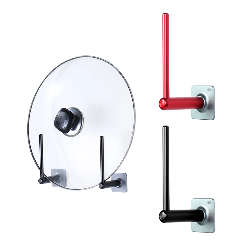 Luxury Rack Wall Mounted Adhesive Bracket Household Storage holder Metal Hook for Lid Cover Pot Cover Mop Rag kitchen holder