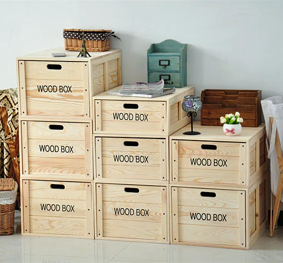 best selling  natural pine wood bins handmade unfinished wooden box pantry storage boxes