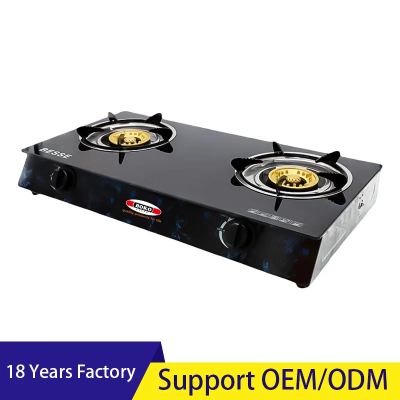 Competitive Price Glass Top Gas Hob Double Cast Iron Burners Kitchen Stoves