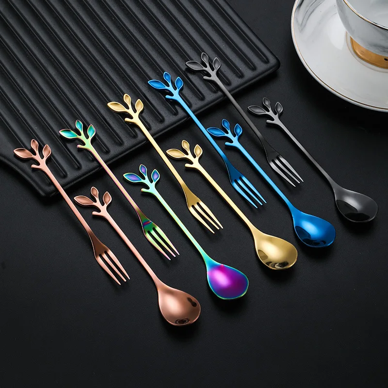 Лидер продаж на Amazon корейский маленький металлический столовый прибор для десертов золотые столовые приборы кофейная ложка мини-пальма нержавеющая сталь Золотая длинная чайная