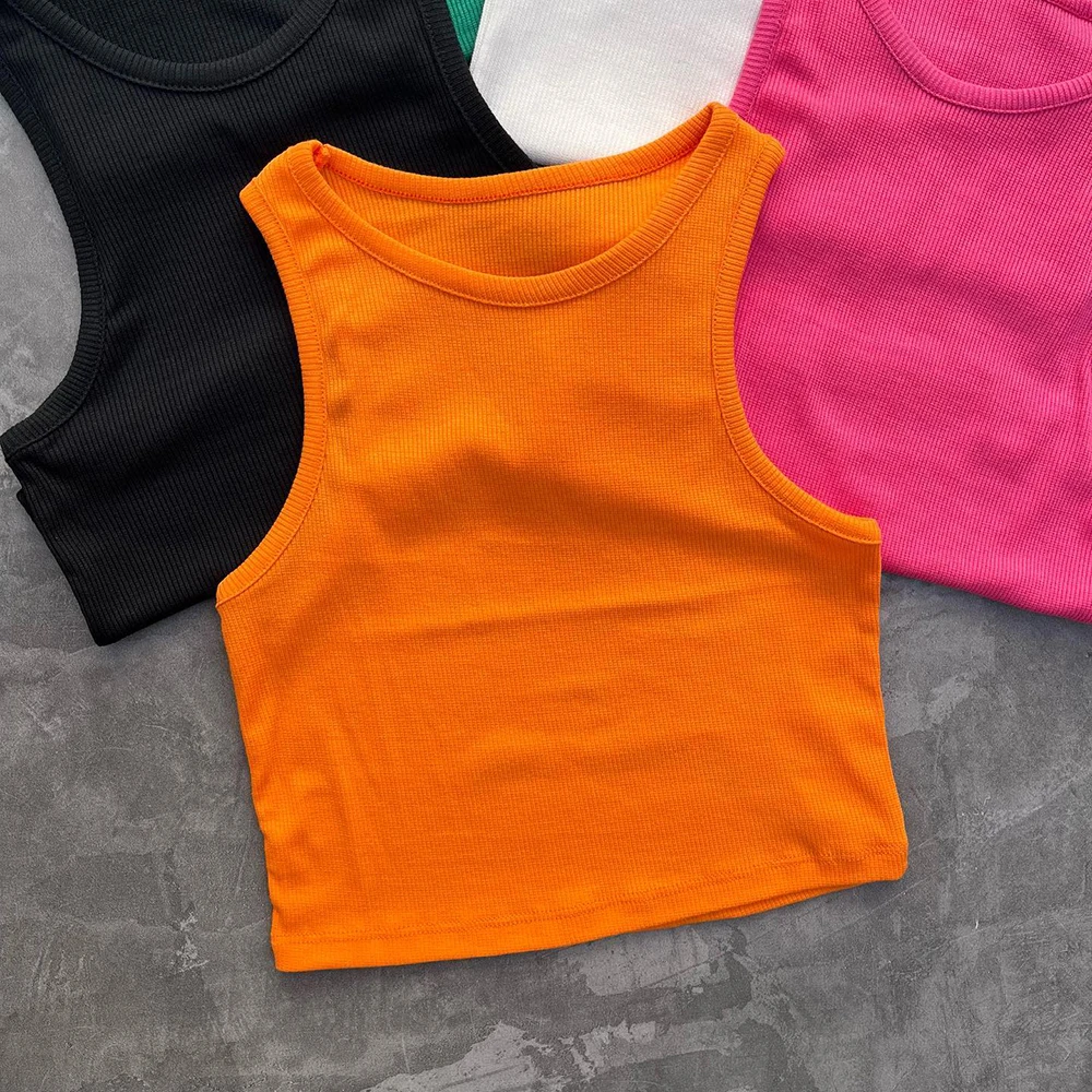 High Quality Cotton Crop Tops for Women Sleeveless Crew Neck Vest Ladies Summer Knit Ribbed Crop Tank Tops