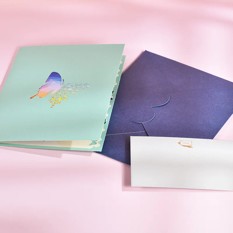 Unique Customized Birthday Colorful Butterfly Flower Blue Basket Valentine 3D Pop Up Greeting Card