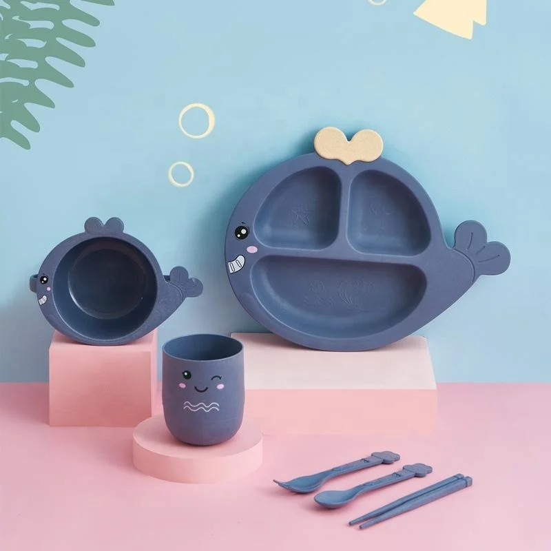 Manufacturers Baby Plate Grid Home Creative Cartoon Anti-Fall Baby Children 6 Pieces Of Tableware Set