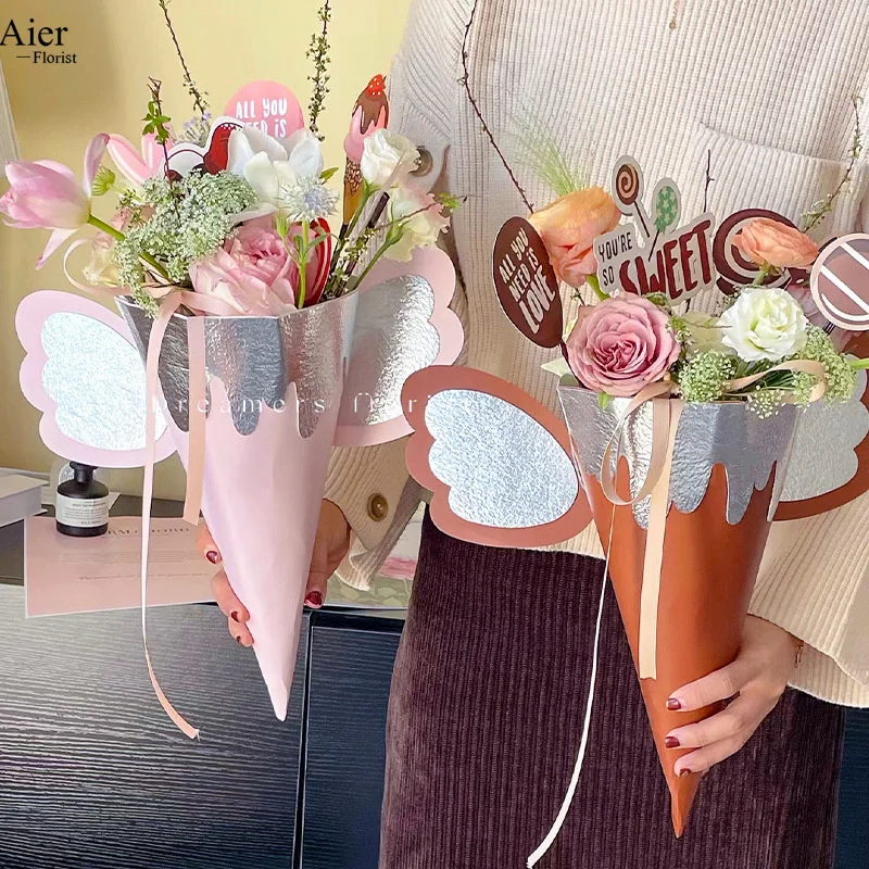 Aierflorist 2023 new design Dumbo Flowers wrapped ice cream cone and packaging for flower