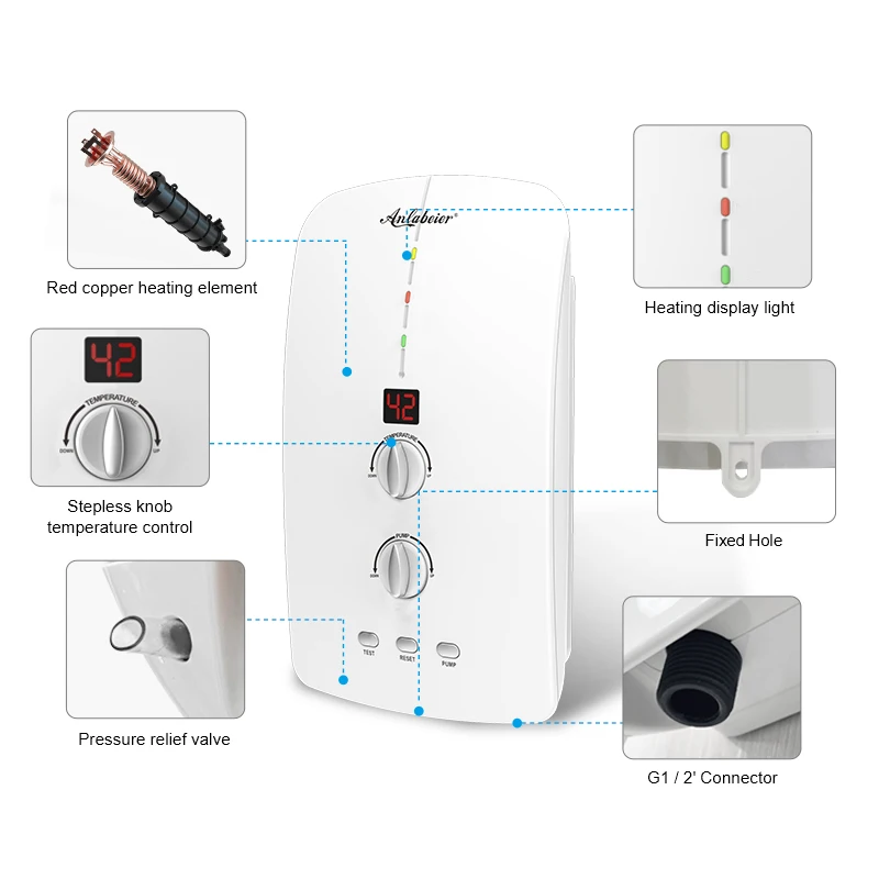 Anlabeier brand booster pump electric instant tankless water heater low water pressure small hot water heater