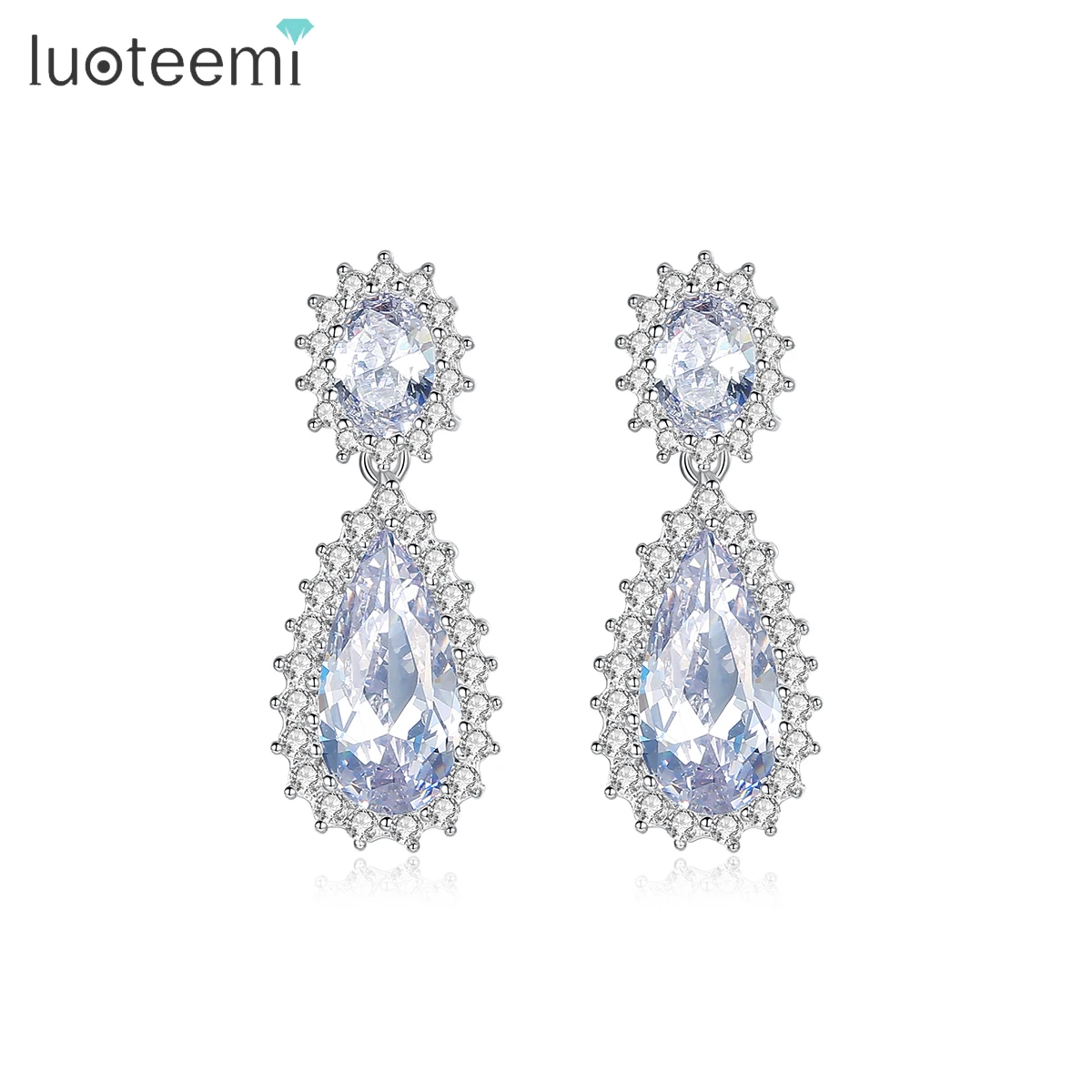 LUOTEEMI Wholesale 4 Colors Luxury Fashion Waterdrop Cubic Zirconia Stone Diamond Bridal Wedding Dangle Earring