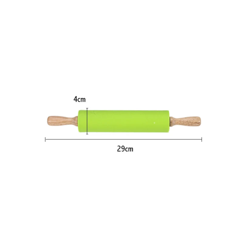Children Design Silicone Rubber Rolling Pin For Kids With Non-Stick Surface And Comfortable Wood Handles