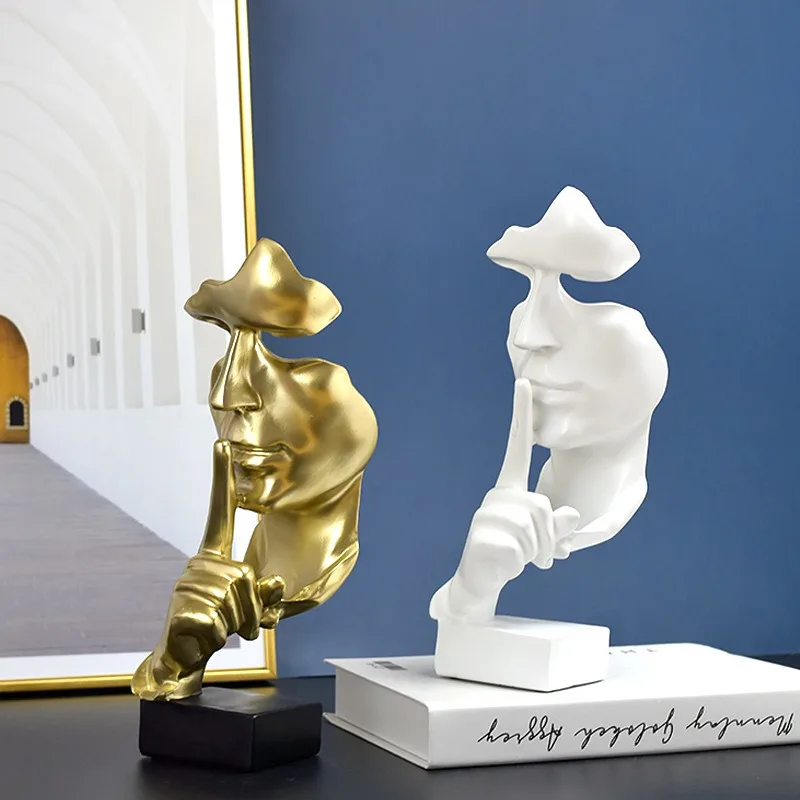 European-style Modern Silence is Gold Abstract Statue Resin Handicraft Ornaments Living Room Office Desktop Porch Ornaments