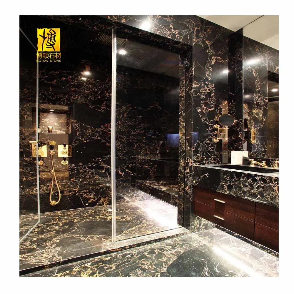 BOTON STONE Super Hotel Toilet Wall Slab Design Black Portoro Floor Tile Black Gold Marble