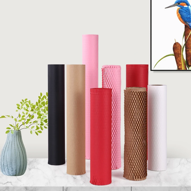 RTS 20Meters Honeycomb Paper Flower Gift Wrapping Paper Protective Cushioning Material Kraft Bubble Mailer Packing Paper Rolls