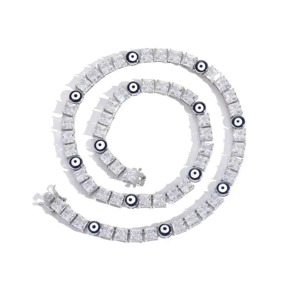 New Europe and America 6*6mm CZ Single Row Necklace Devil Eye Tennis Chain for Ladies Men Gift