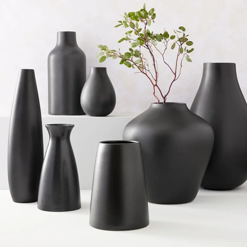 Best Selling Stylish Modern Custom Decorative Pure Black Ceramic Vases