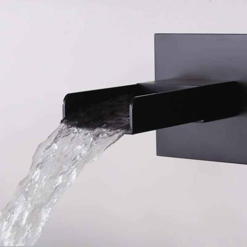 Wall Mounted Waterfall Bathroom Sink Faucet 2-Hole Single Handle Bathroom Sink Faucets Basin Sinks Matte Black Finish Faucet