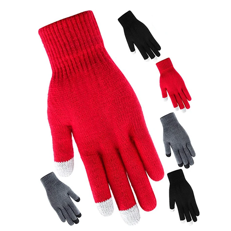 Cheap Custom logo Black Women Men Winter Touch Touch Screen Gloves Knitted Mitten