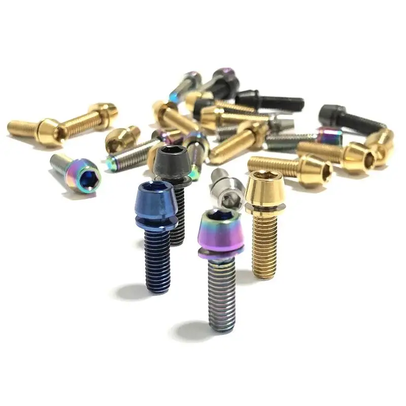 6 pcs M5 Titanium Bolt Taper Head Hex Screws With Non-shedding Washer