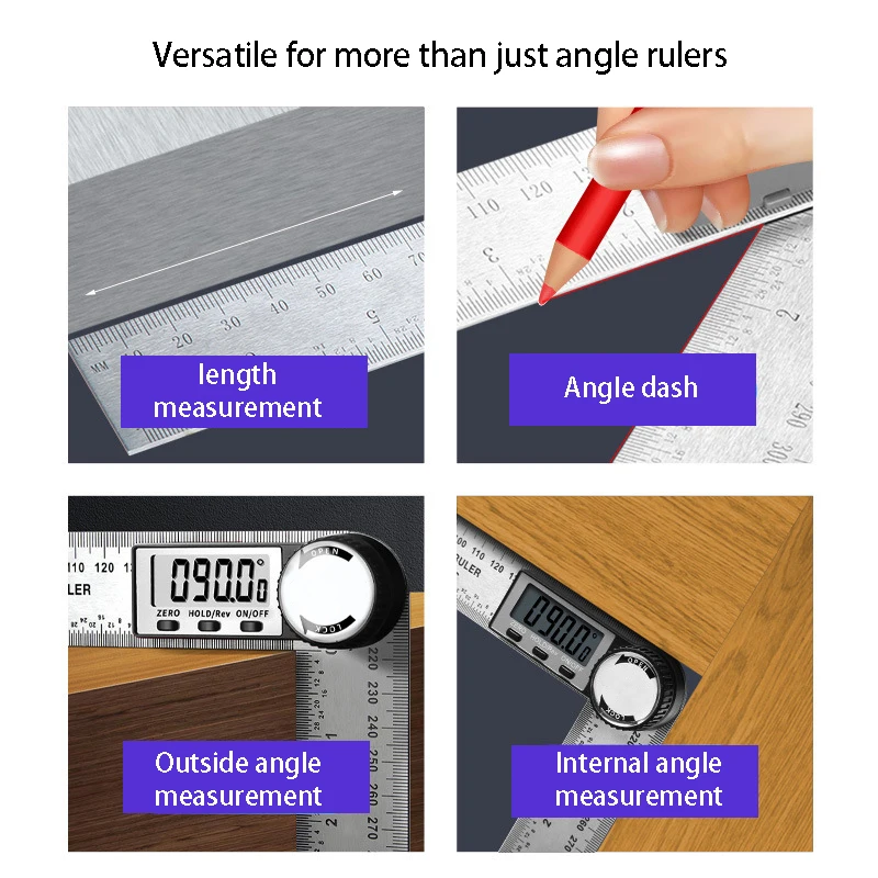 0-200/300/500mm Stainless Steel Multi Angle Measuring Tool Protractor Ruler Digital Angle Finder Ruler
