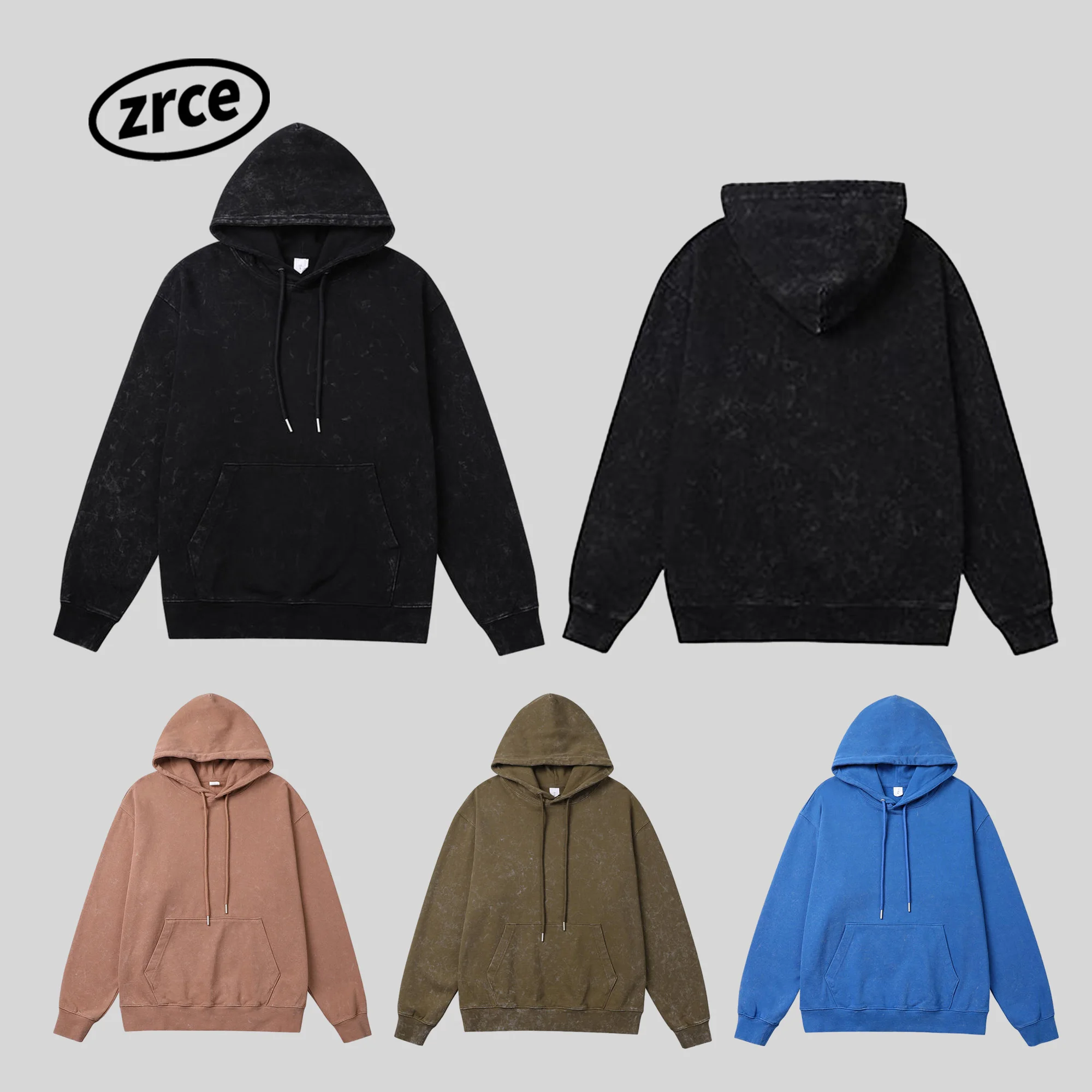 Wholesale Custom 100% Cotton Oversized Stone Washed Hoddies Distressed Vintage Black Acid Wash Hoodie