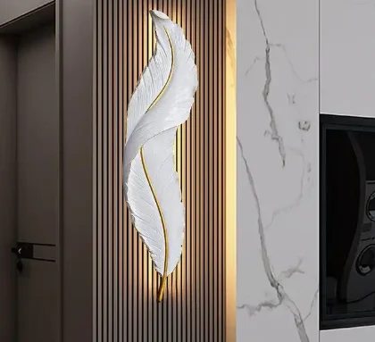 Modern Style Decoration Gold Metal Material Living Room Bedroom Corridor Interior Sconce Bracket Led Resin Feather Wall Lamps