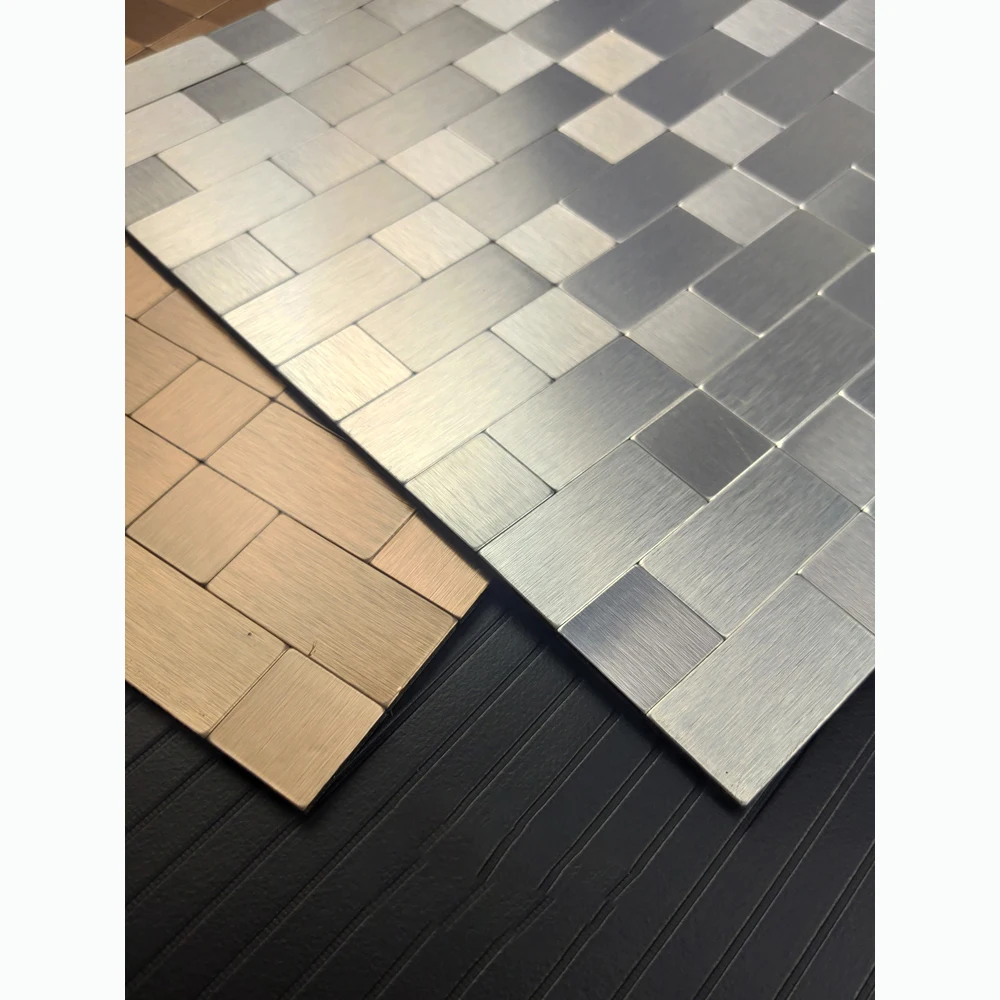 Silver mosaic wall sticker stainless steel brushed aluminum panel self-adhesive mosaic wall tiles