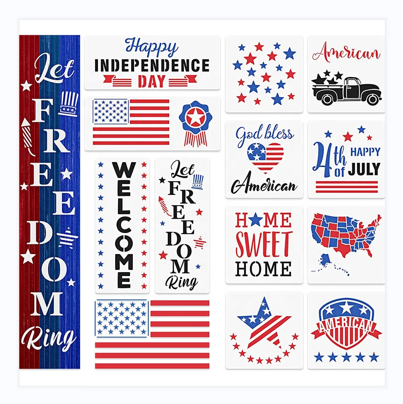 12 Pieces American Flag Template Reusable Stencils 4th of July Painting Stencils DIY