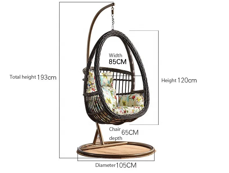 Outdoors Rattan Swing Chair Hanging Egg Shaped for Adult Indoor Balcony Furniture Single Plastic Egg Chair with Cushion Pillow
