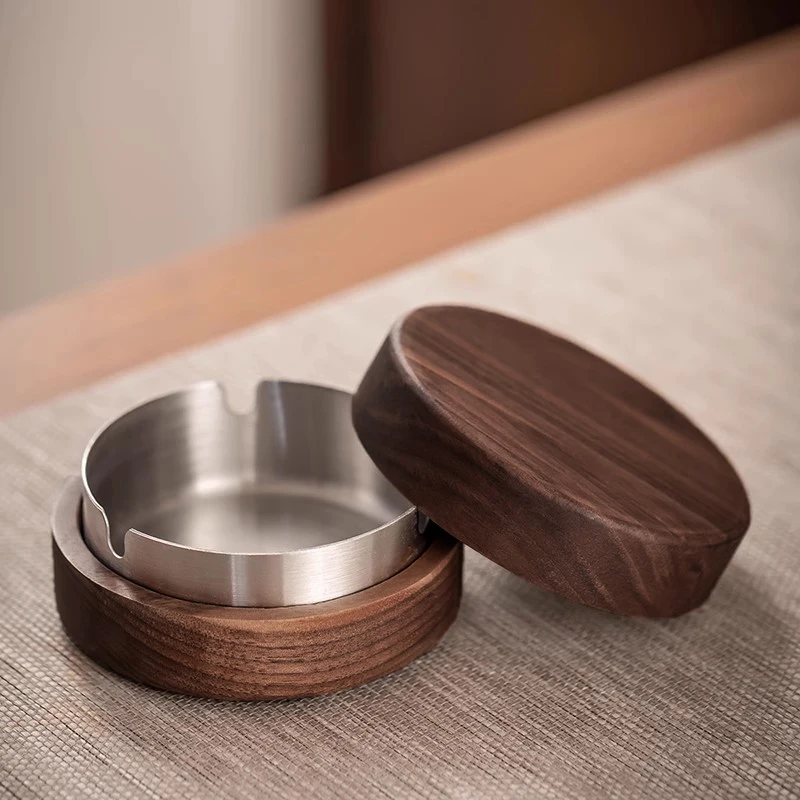 Windproof Desktop Ashtray Stainless Steel Ash Tray With Lid Bar Office Metal Ash Tray Home Decor Smoking Accessories