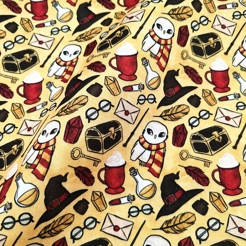 Cartoon Printing Owl Glass 100% Pure Cotton Fabric For Half Yard Diy Sewing Crafts Material
