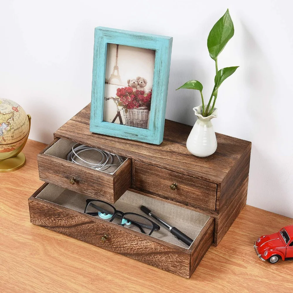 
Floating Shelf with Drawer Rustic Wood Wall Shelves for Storage and Display Set of 2 