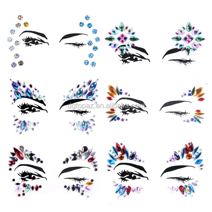 Free sample Face jewels custom mermaid tattoo sticker factory crystal face jewels