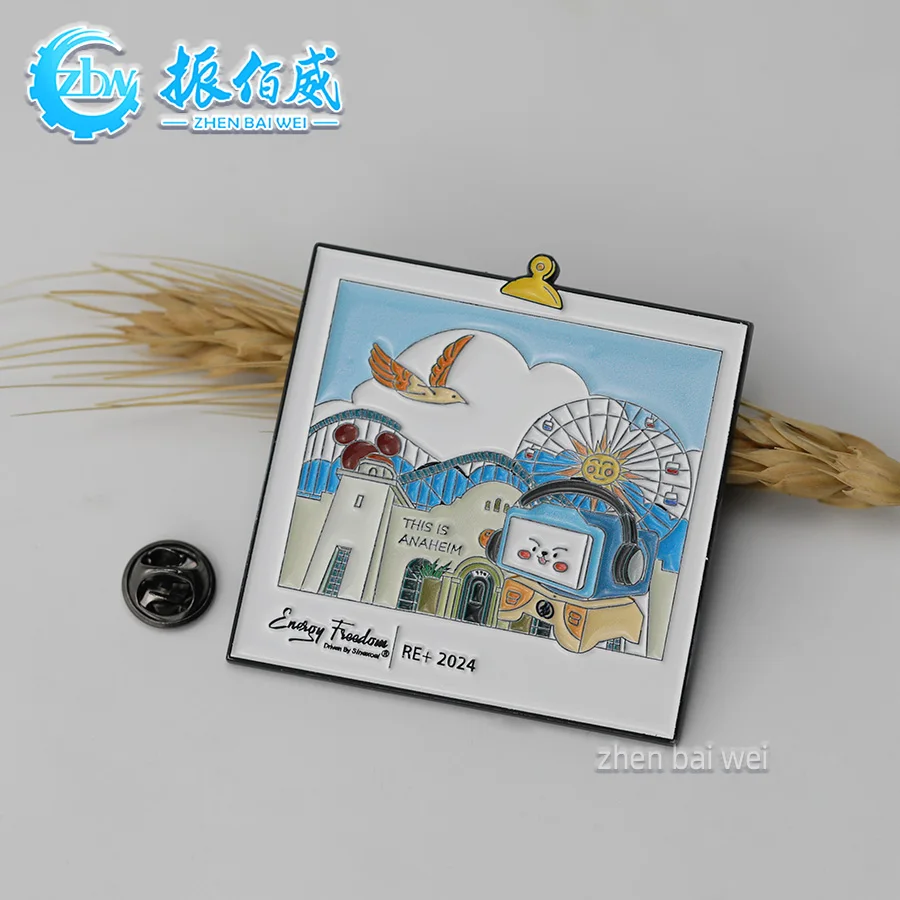 High quality custom drawing board landscape metal soft enamel pin custom shaped cartoon creative soft and hard enamel lapel pin