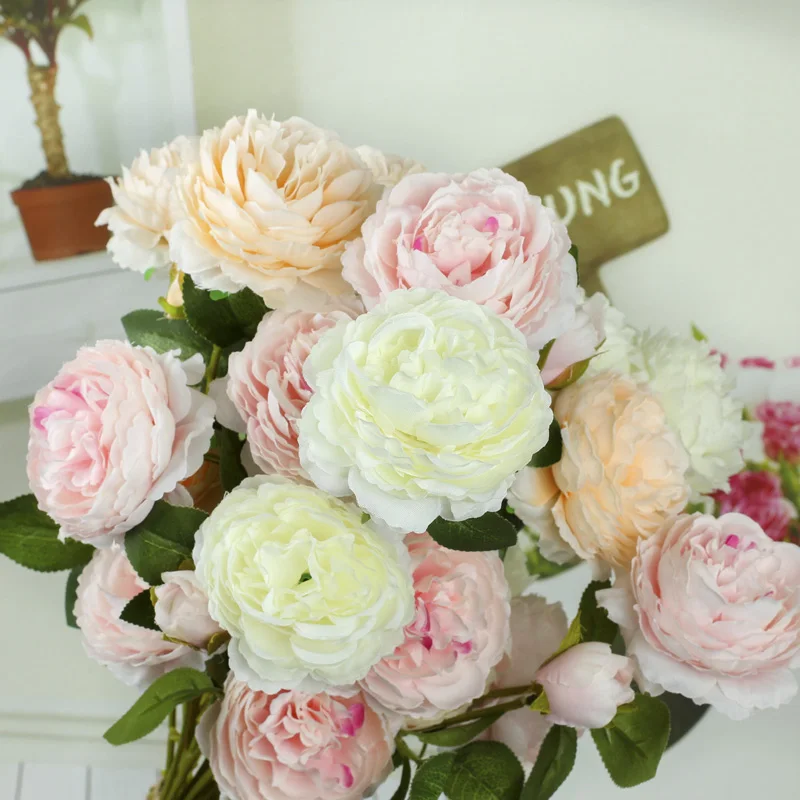 
 Vlovelife 1 шт. 26 дюймов 3 головки Искусственные цветы пиона Искусственный Пион шелковые цветы букет, украшение для свадьбы, дома, Baby Shower Свадебные украшения  