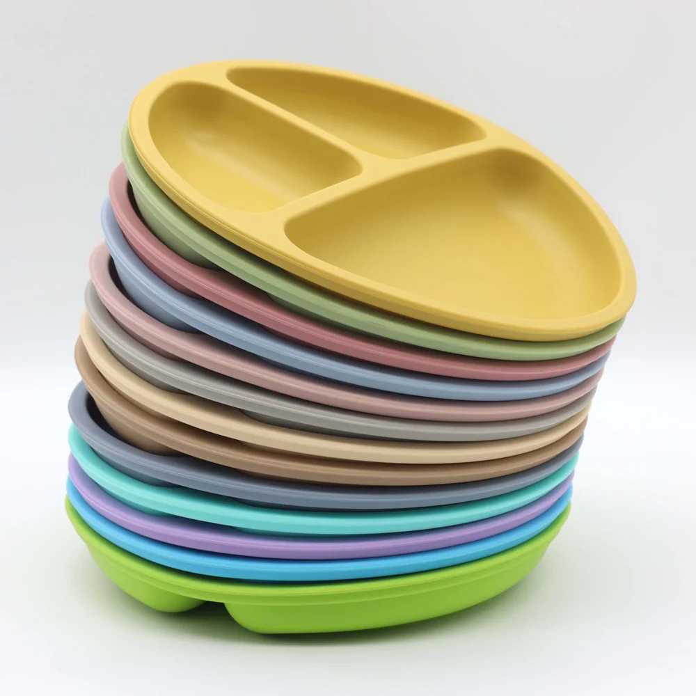 silicone baby modern divided round suction silicone dinner plate tableware with adsorption silicon kids food plate