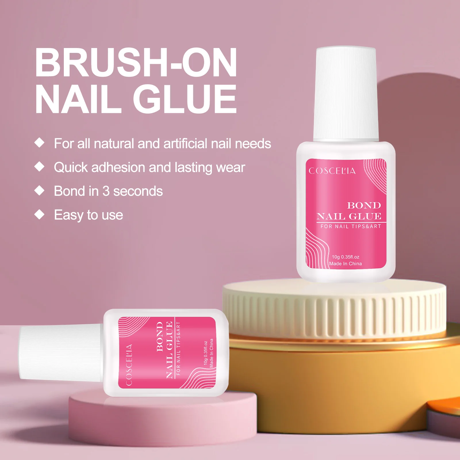 Nail Glue 10g Harmless Brush on Glue Bond Nail for Nail Tips Long Lasting Custom Logo Bond in 3s Long Lasting 3 Weeks