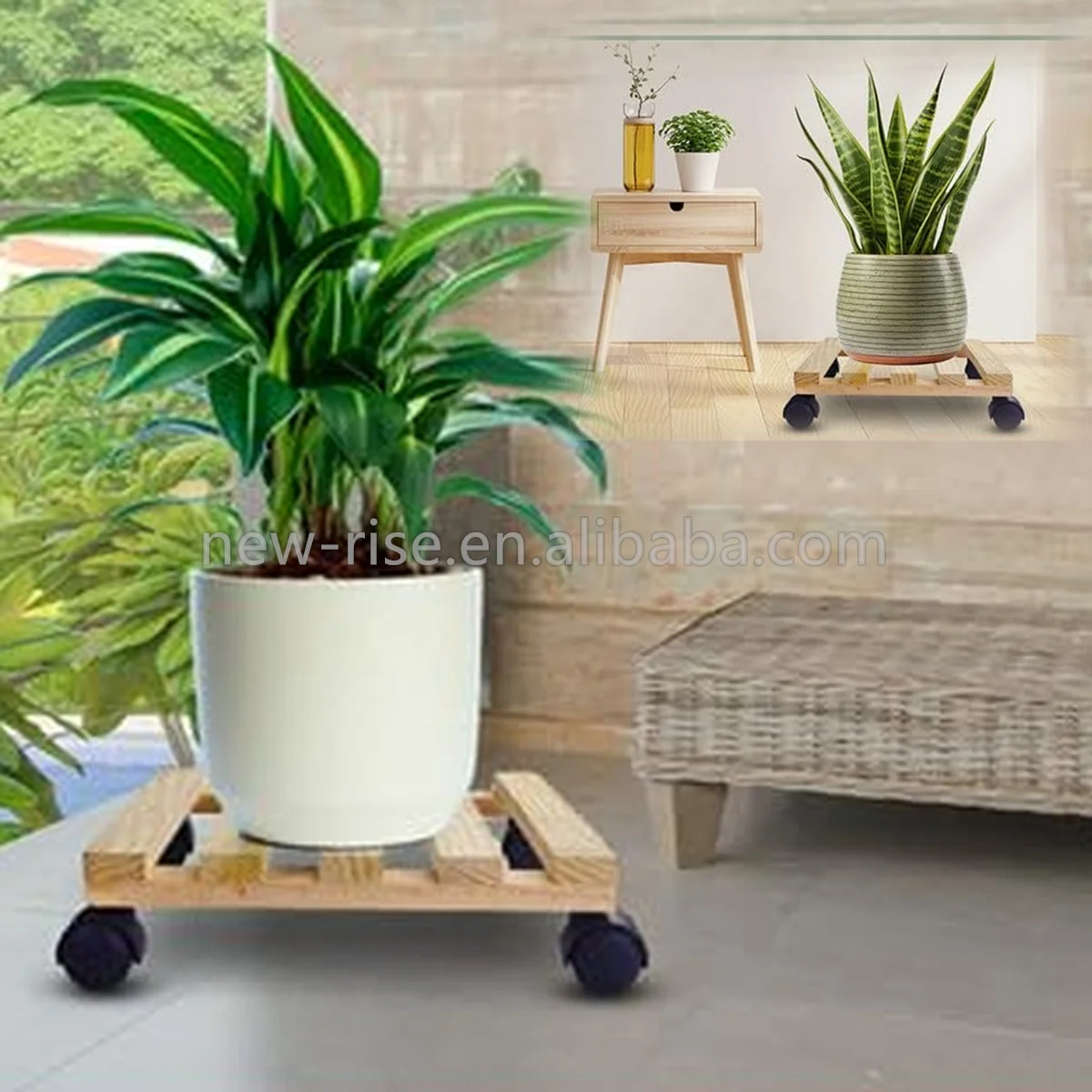 Heavy Duty Plant Moving Trolley Set of 2 Wooden Flower Transport Platform Dolly in Garden Moving Hand Pull Cart