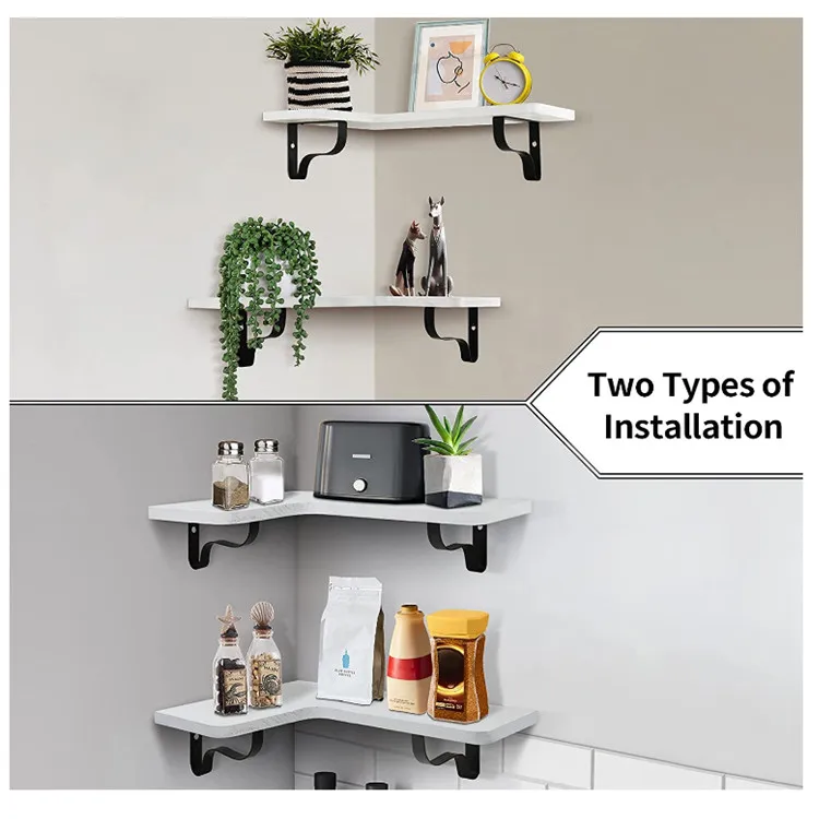 
Custom wall corner with bracket floating wall decoration wooden storage rack 