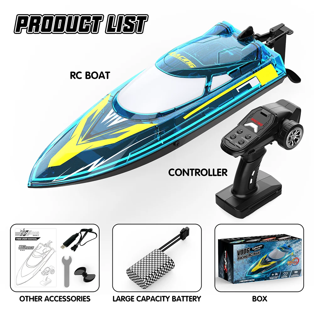 Flytec V006 RC Speed Boat High Speed Electric Boat Motor Cool Lighting Effect RGB Colorful 8-Shaped Route Driving Demo Mode
