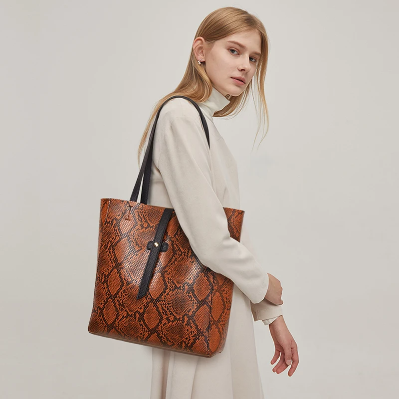 Multicolor pu leather shoulder bucket bag ladies faux python snakeskin snake skin purse tote handbag for women