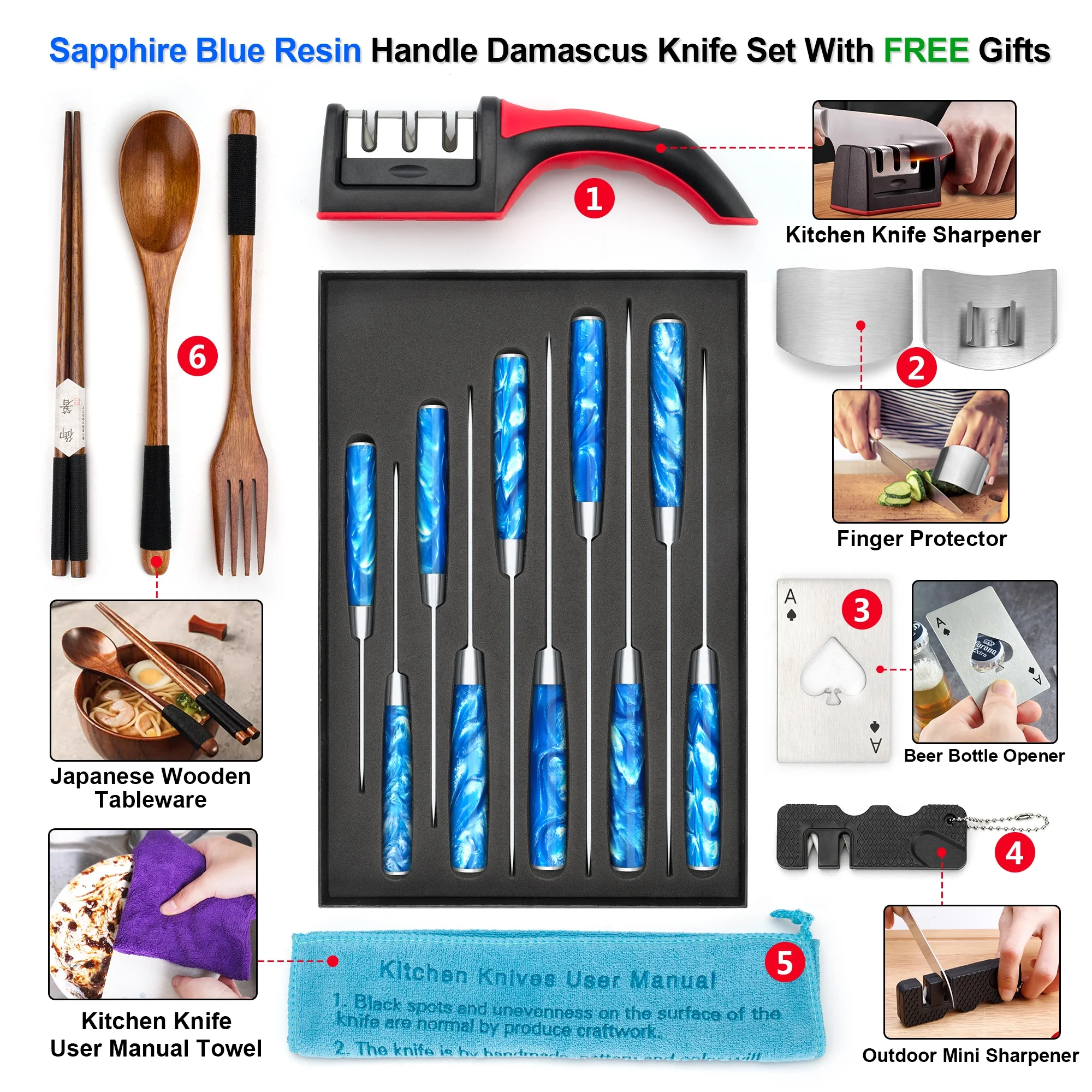 10% Off Sapphire Blue Resin Handle 3 Inch Japanese High Carbon Damascus Steel Kiwi Peeling Knife Fruit Paring Knives With Box