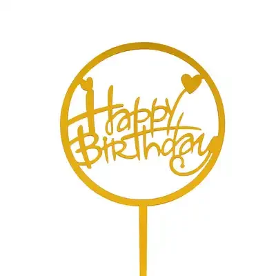 Gold Birthday Cake Topper Set Double-Sided Glitter Acrylic Wedding Cake Decor. Cupcake Toppers Acrylic Stick For Cake Topper