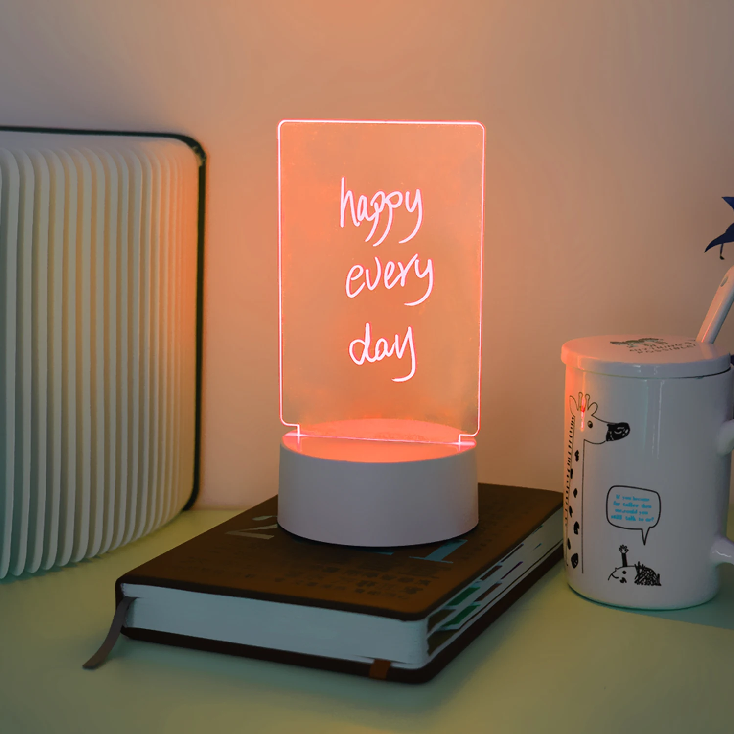 TIANHUA Wholesale Diy LED gift blank 3d creatives Pen rewrit acrylic note board led rewrirable night light with message board