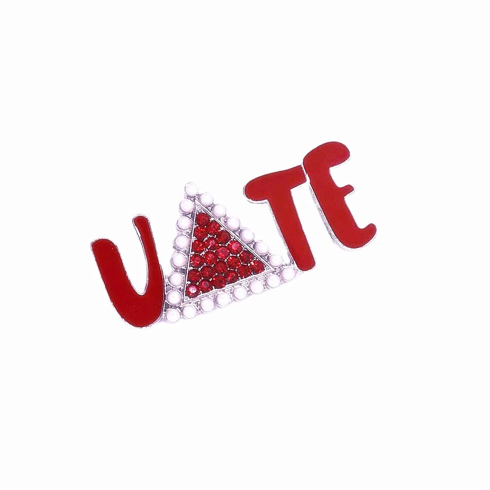 Charming Soror Red Enamel Greek Delta Sigma Theta Triangle Symbol Letter VOTE Accessory Designer Brooches Pin
