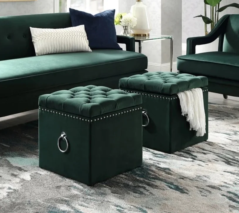 Modern Square Ottoman Wood Shoe Fabric Storage Box Bench Seat