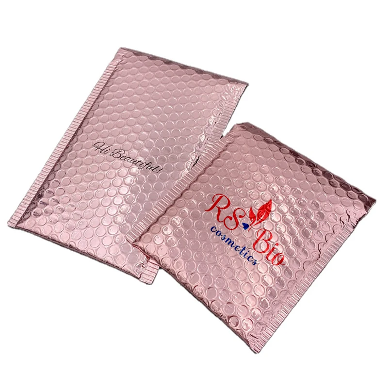 low MOQ custom rose gold poly bubble mailers air padded envelopes gift shipping packaging courier delivery bags