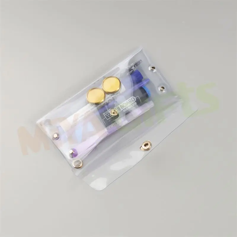 cosmetics brush pouch make up bag pen pencil stationery holographic case with gold heart button