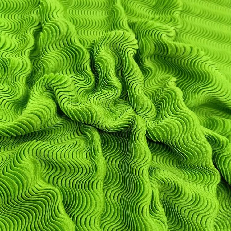 Ready color polyester pleated wave jacquard textured knitted fabric for spring dress