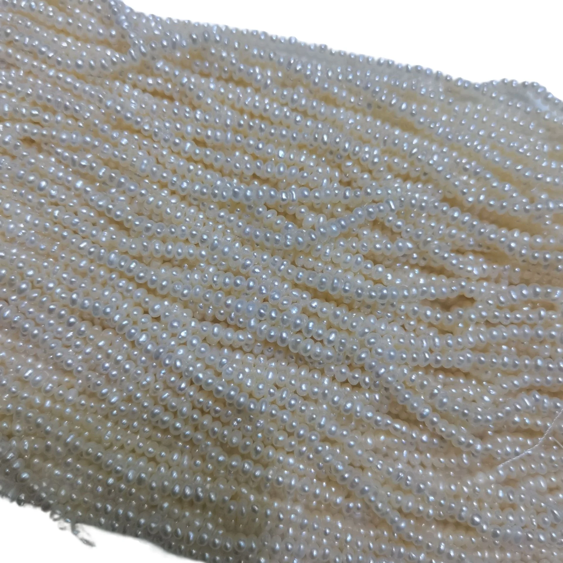 2-3mm Small Very High Brightness Freshwater Flat Round Pearl String Genuine Real Natural Chain
