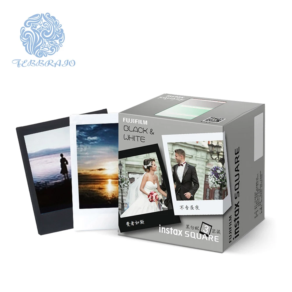  Instax квадратный пленка для Fuji instax площадь камеры и делиться видеозаписями SP-3 принтер 30 листов в упаковке (одна сторона черная Защитная с закругленными краями 2 белых dege пленки)